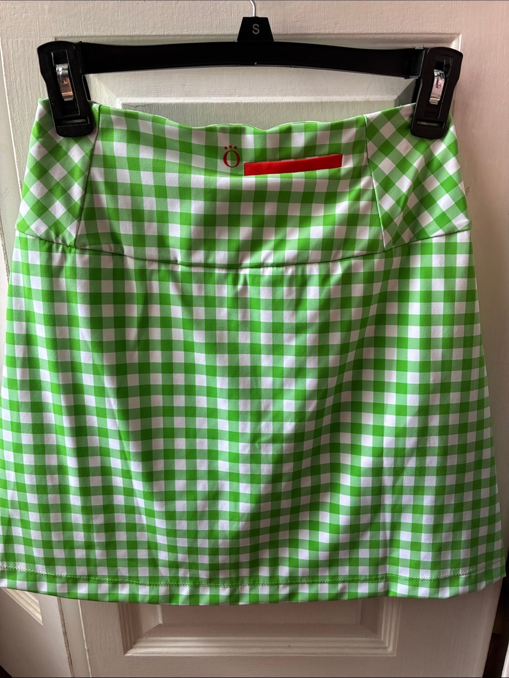 Kinona Lime Gingham Mini Skirt with Navy Trim and White Zips - Picture 2 of 5